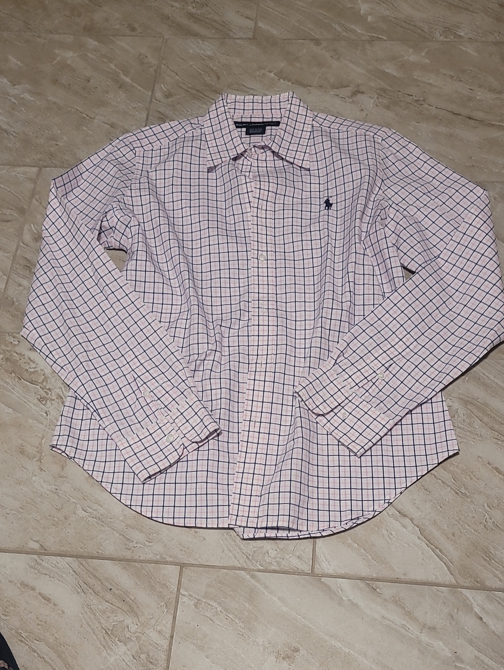 Ralph Lauren Pink Button-Down Shirt with Navy Windowpane